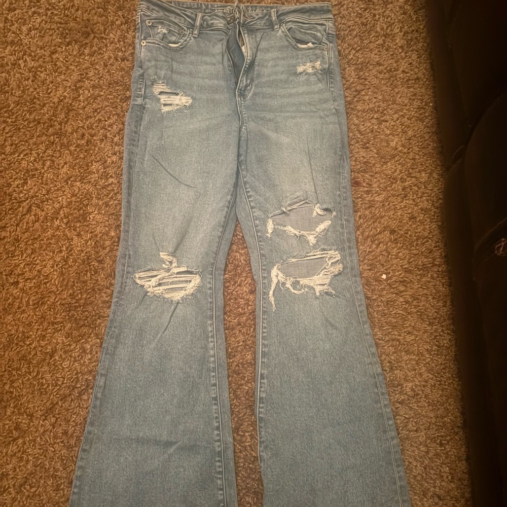 American Eagle Outfitters Light Blue Distressed Flare Jeans